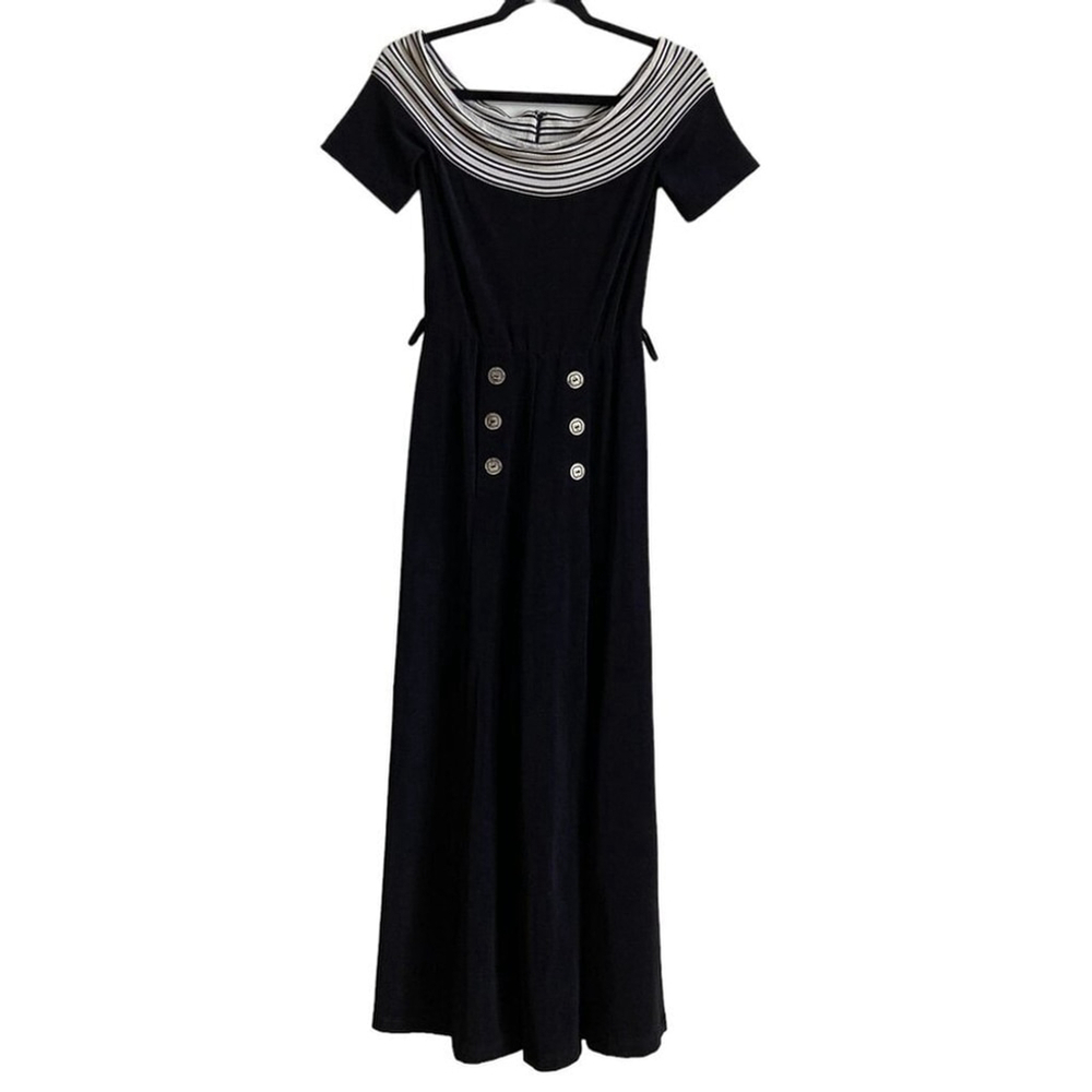 Vintage Joseph Ribkoff Sailor Chic Jumpsuit Black White Wide Leg Old Money Sz S - Picture 3 of 8